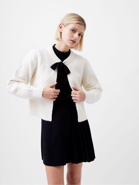 French Connection Winter White Bobble Bow Cardigan